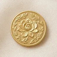 Een gouden munt met een bloemmotief op linnen