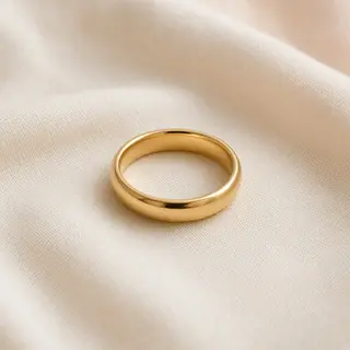 Gladde gouden trouwring op een lichte linnen doek